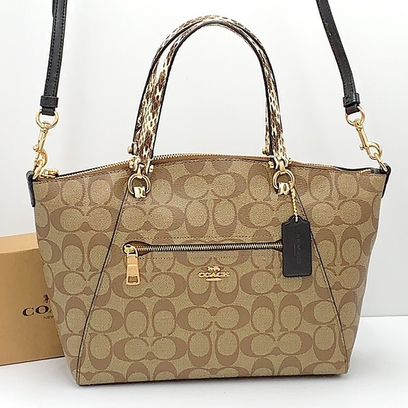 COACH Prairie Satchel / Shoulder In Colorblock Signature Canvas Khaki/Black Mult - Picture 3 of 16